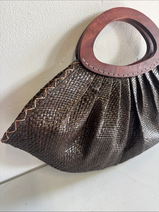 Vintage Handbags - Brown raffia Woven wooden Top-Handle Bag